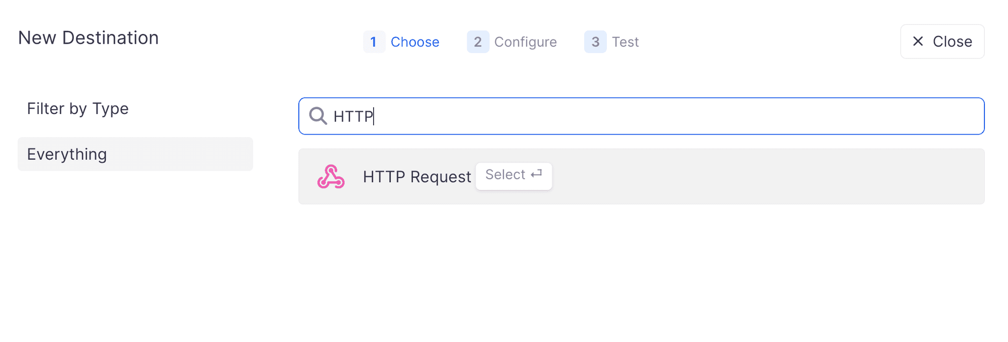 Select HTTP Request as the destination type in the UI